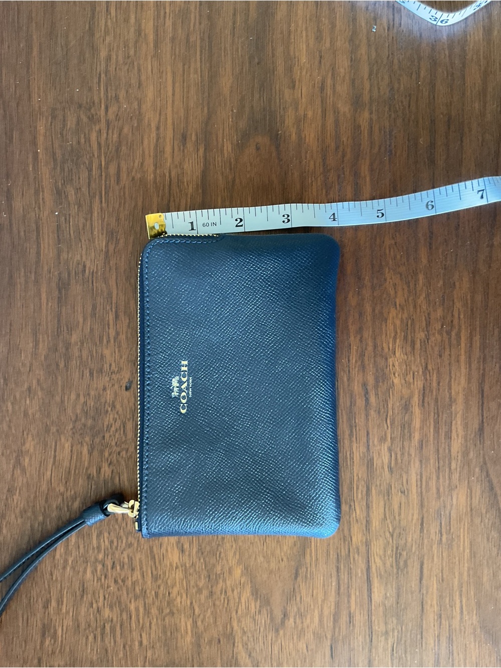 Coach Navy Zip Wristlet with Gold Hardware - Picture 7 of 8